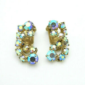 Pink Purple Aurora Borealis Rhinestone Earrings